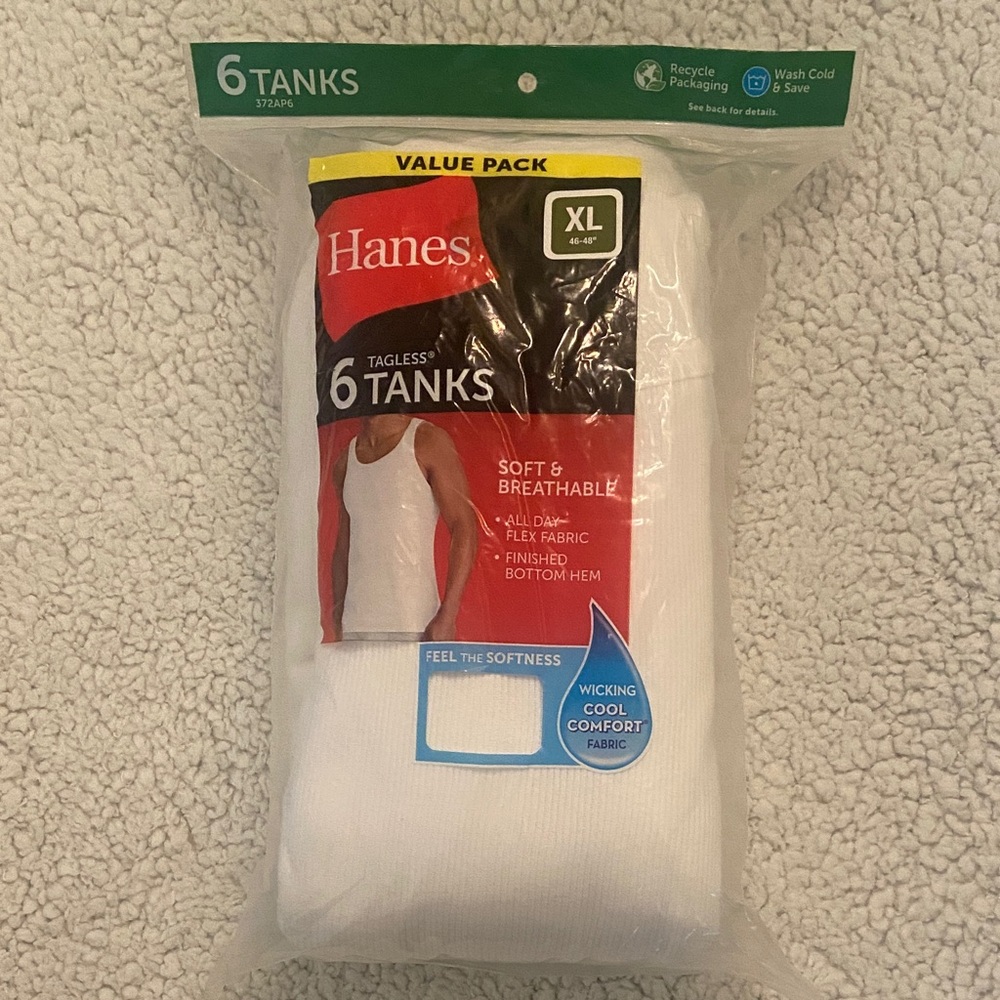 Hanes XL White 6-Pack Tagless Tank Tops